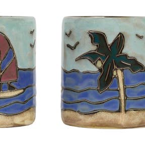 Mara Stoneware Palm Trees/Surfer Mug for wholesale by Galleyware