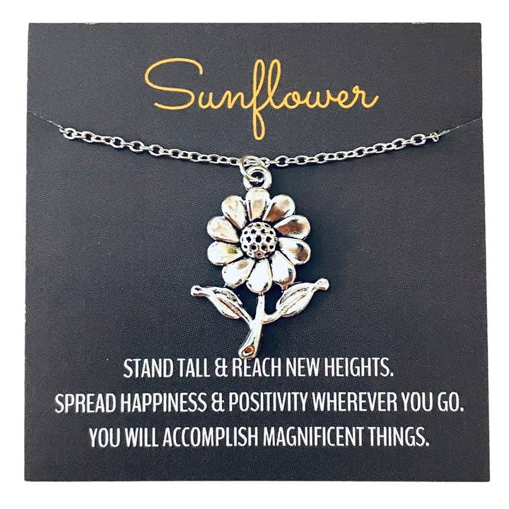 Silver Sunflower Pendant Charm Necklace Flower Jewelry for wholesale by Broken Record Boutique