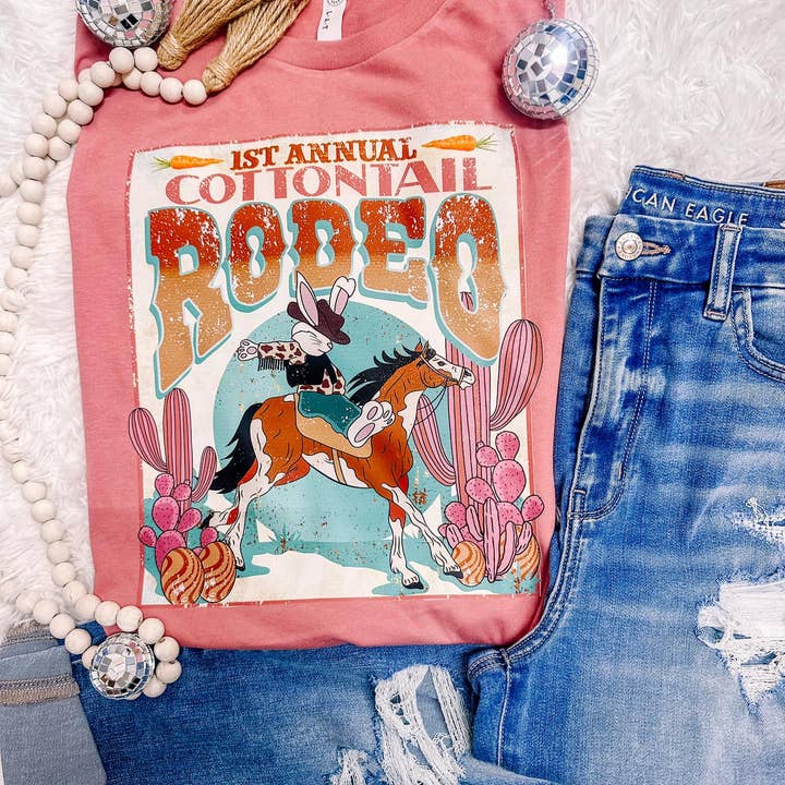Cottontail Rodeo Easter Western Graphic Tee for wholesale by ZZ Threadz