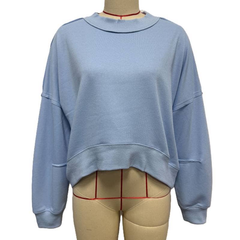 Rosa Clothing - Wholesale Sweatshirt - Women's - Exposed Seams Crewneck Cropped Sweatshirt0