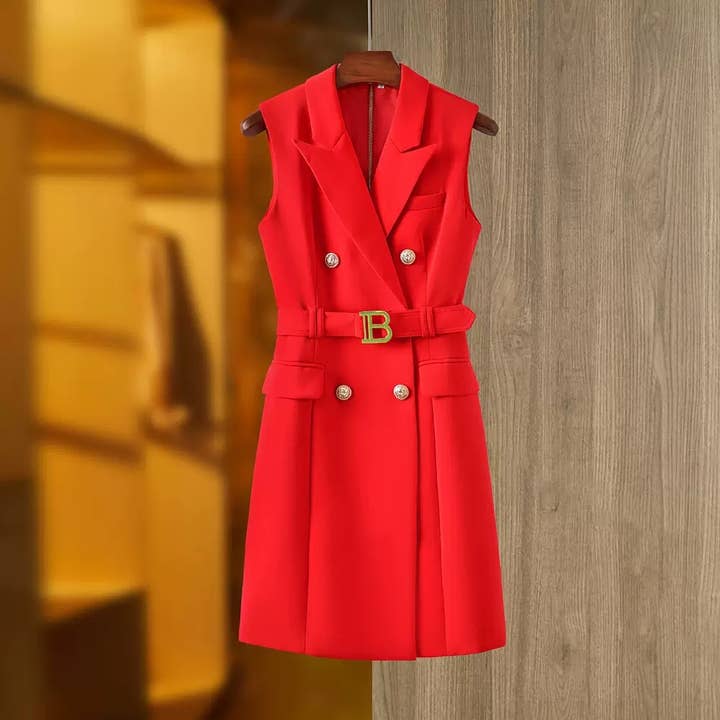 Productseeker - Wholesale Dress - Women's - DR008Y Fushcia Sleeveless Tie-Waist Suit Dress 23