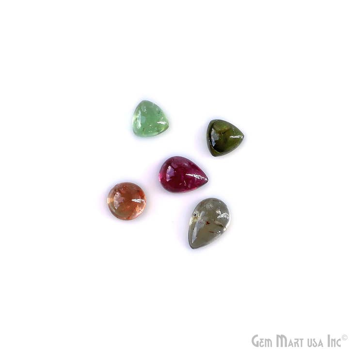 GemMartUSA - Wholesale Spiritual Stone/Crystal - Multi Tourmaline Round & Pears Cabochon,5-7mm,5 Ct Loose Gem