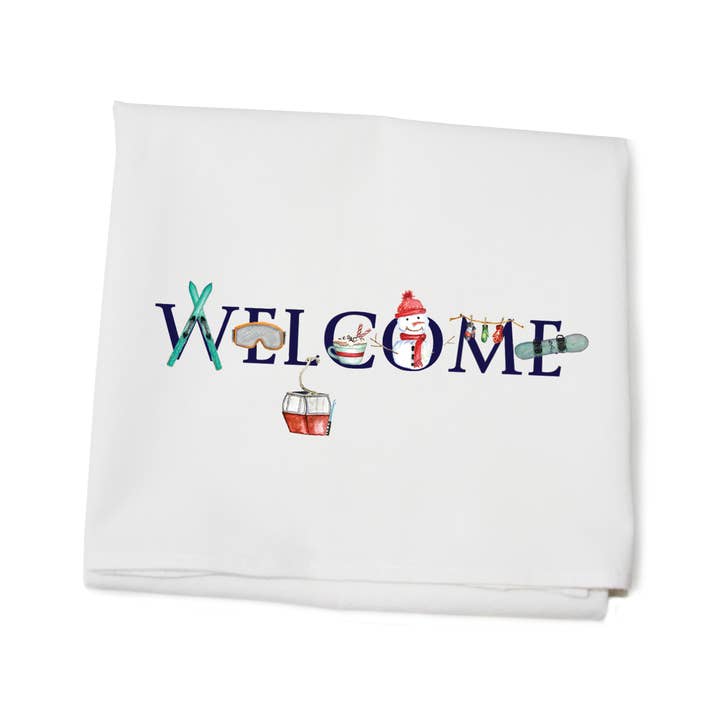 welcome ski version flour sack towel for wholesale by Tina Labadini Designs