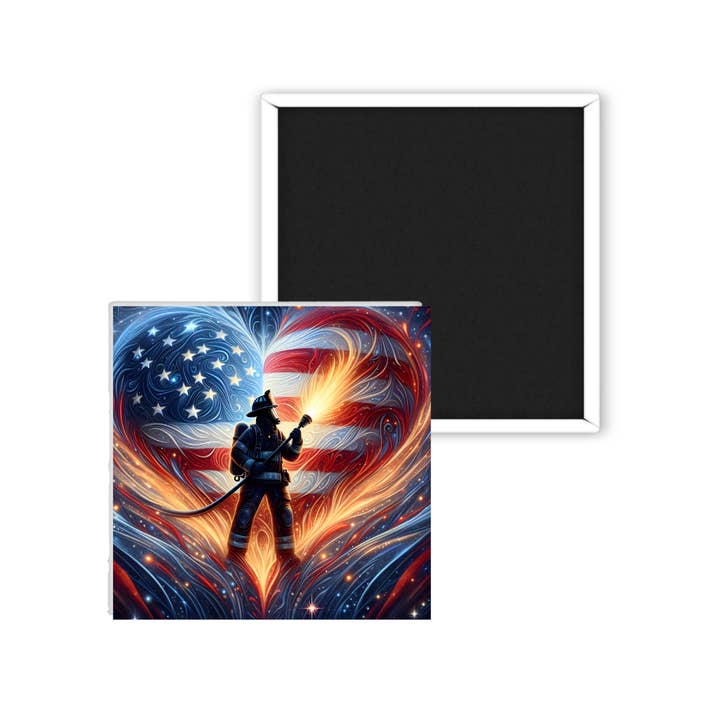 Feuerwehrmann Herz Magnet – 2x2" | Amerikanische Flagge Wirbel Design für den Großhandel von Uniquely Designed By Rebecca