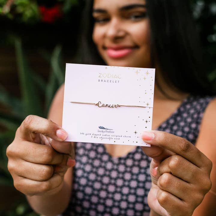 Lucky Feather - Wholesale Bedelarmbandje - Zodiac Cord Bracelet Gold - CANCER - 21 juni - 22 juli2