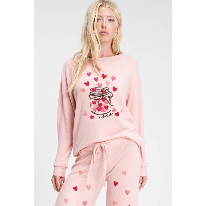 Heart bottle print soft brushed loungewear set p for wholesale by Phil Love