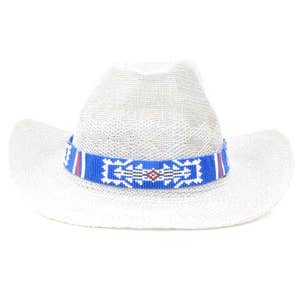 BEADS CORNER – Engroshandel Cowboyhat - Herre – Blå Hvid Rød Beaded Cowboy Hat Band Medicin mands Eye Perlearbejde