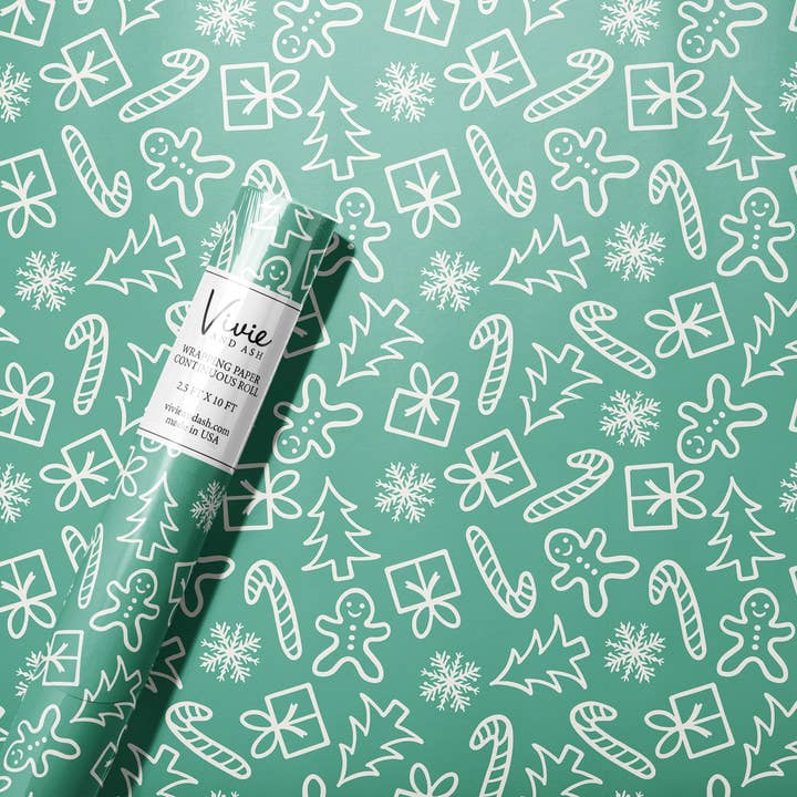 Mint Gingerbread Wrapping Paper Roll for wholesale by Vivie and Ash