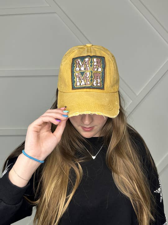 Bonnet moutarde vieilli Mama Mama en turquoise pour la vente par GRACE+EMMA by Southern Grace