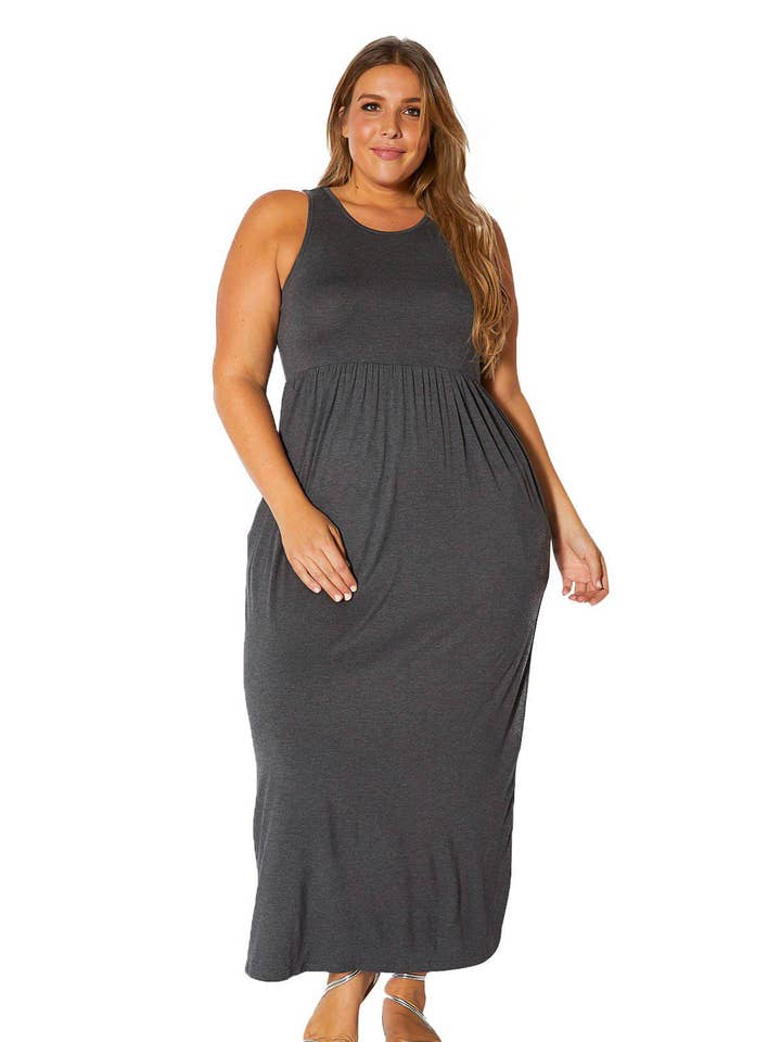 Robin K - Wholesale Dress - Women's - Bellatrix Plus Size Women's Sleeveless Pleated Maxi Dress1
