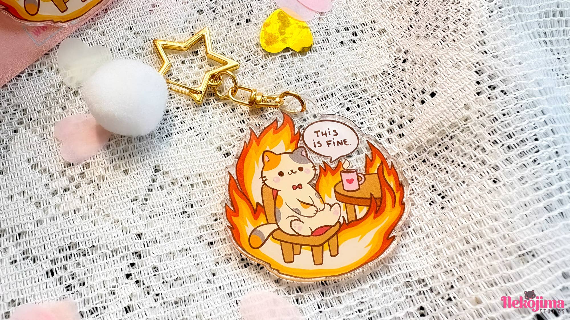 Nekojima Studios – wholesale Keychain – Unisex – Portachiavi Questo va bene Meme Gatto0