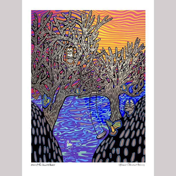 Owl and the Silver Triees — 18x24 Art Print for wholesale by Carolyn Ferris Art