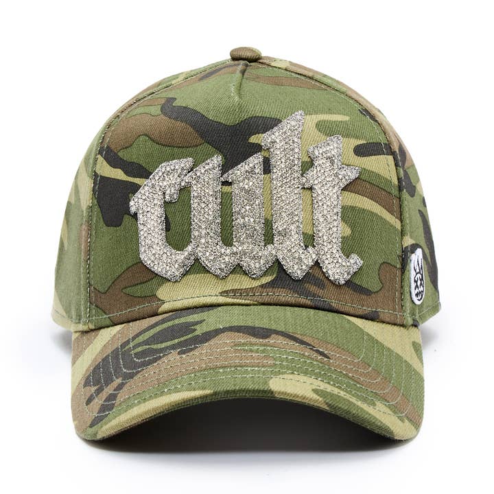 Cult's Crystal Cult Script Logo Hat in Camo for wholesale by Cult of Individuality