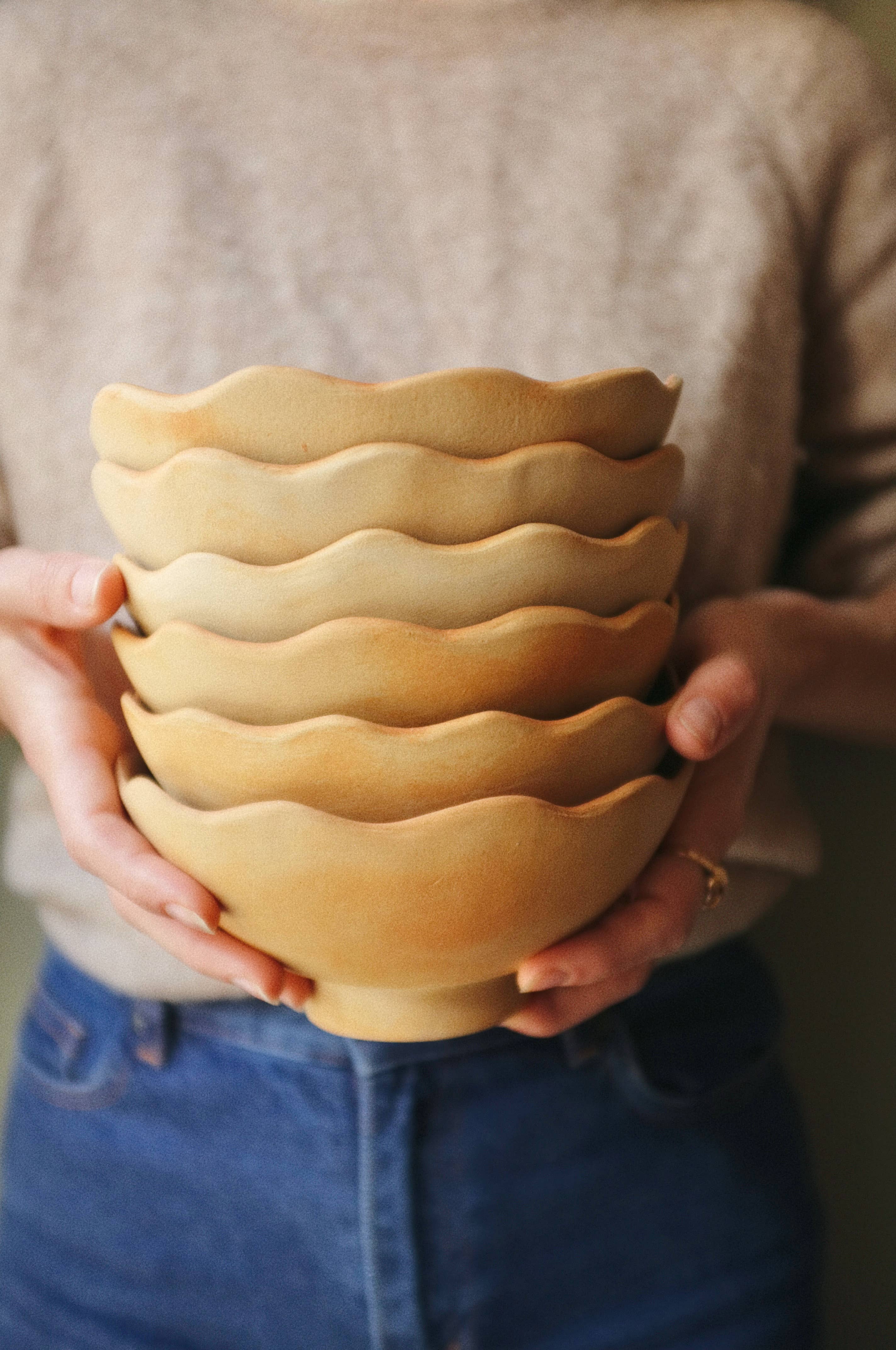 Ohyoko ceramics - Wholesale Serve Bowl - Handmade ceramic stoneware bowls with waves5