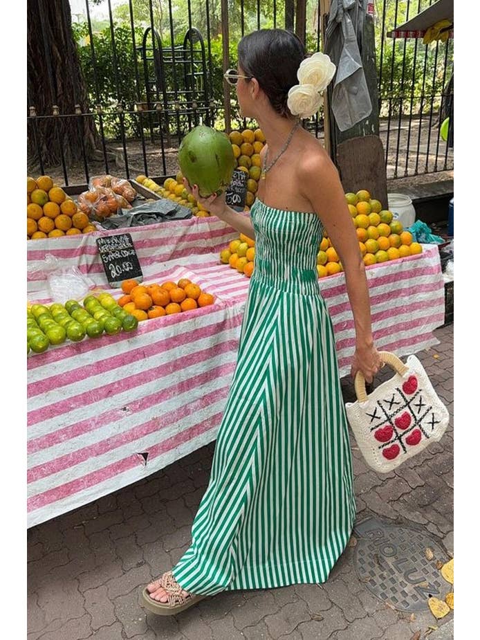 HIDDENBRAND - Wholesale Dress - Women's - Summer Coconut striped Strapless Dress