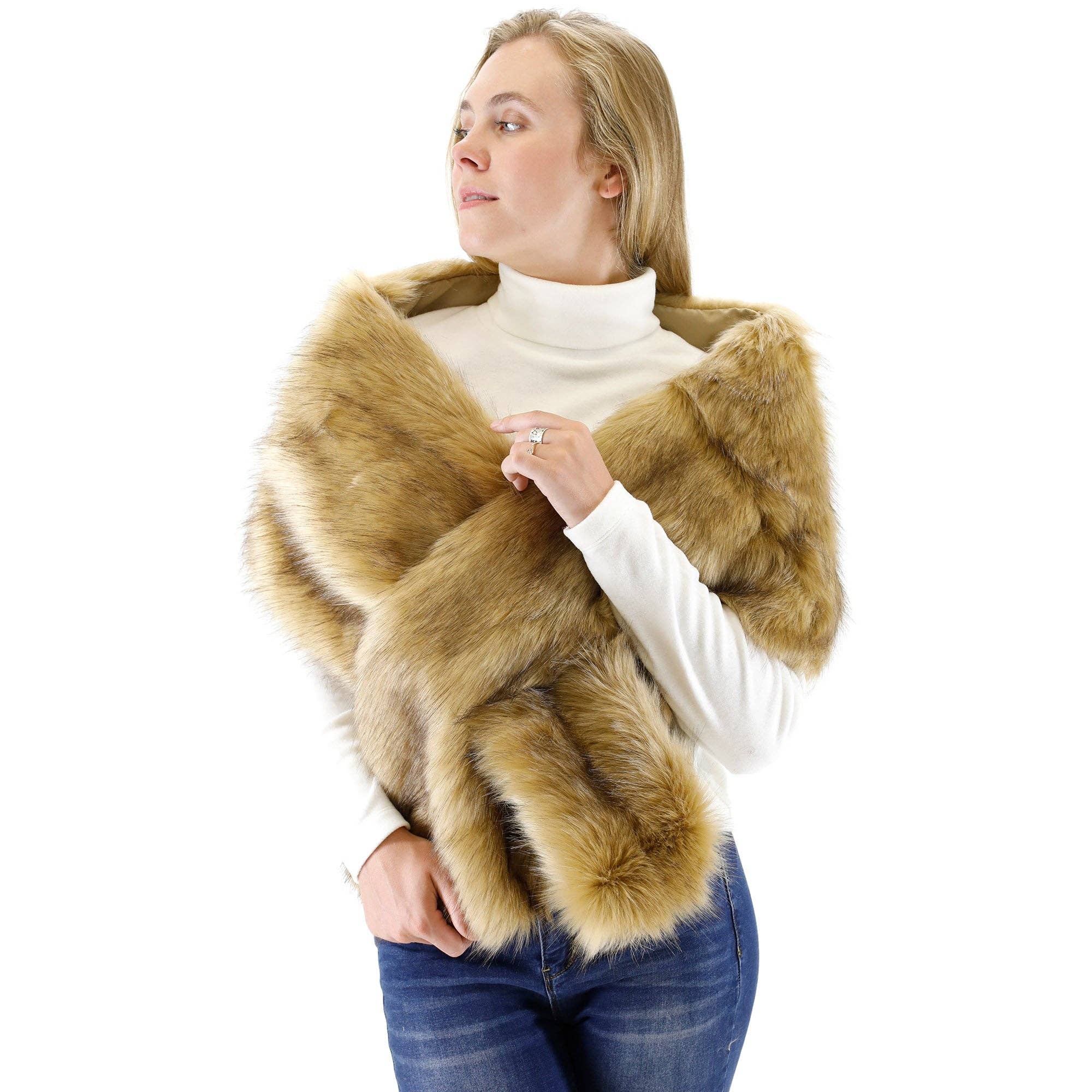 TAPA fashion - Wholesale Fur/Faux Fur Coat - Women's - Faux Fur Shawl Wide P373 (3PC)30