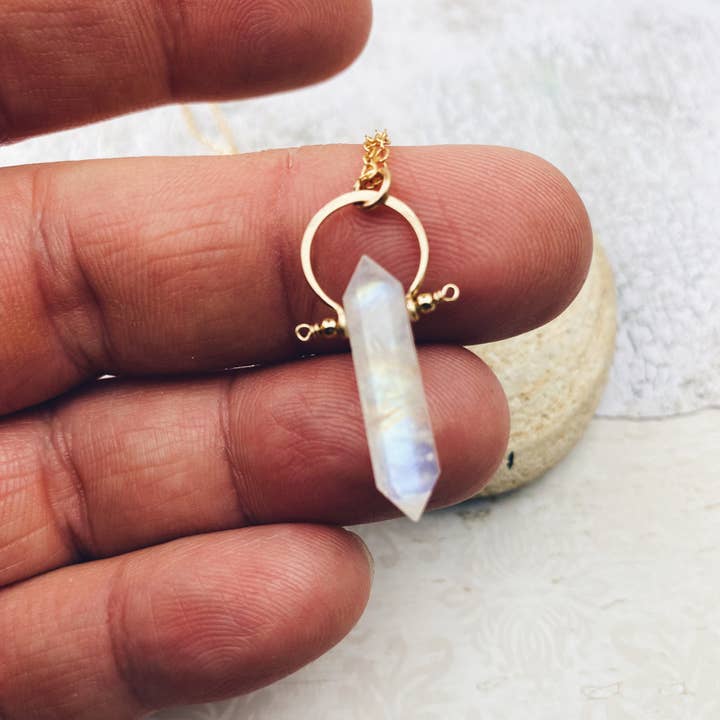 Rainbow Moonstone Faceted Pendant Necklace 14k Gold Fill for wholesale by Enclave Gold