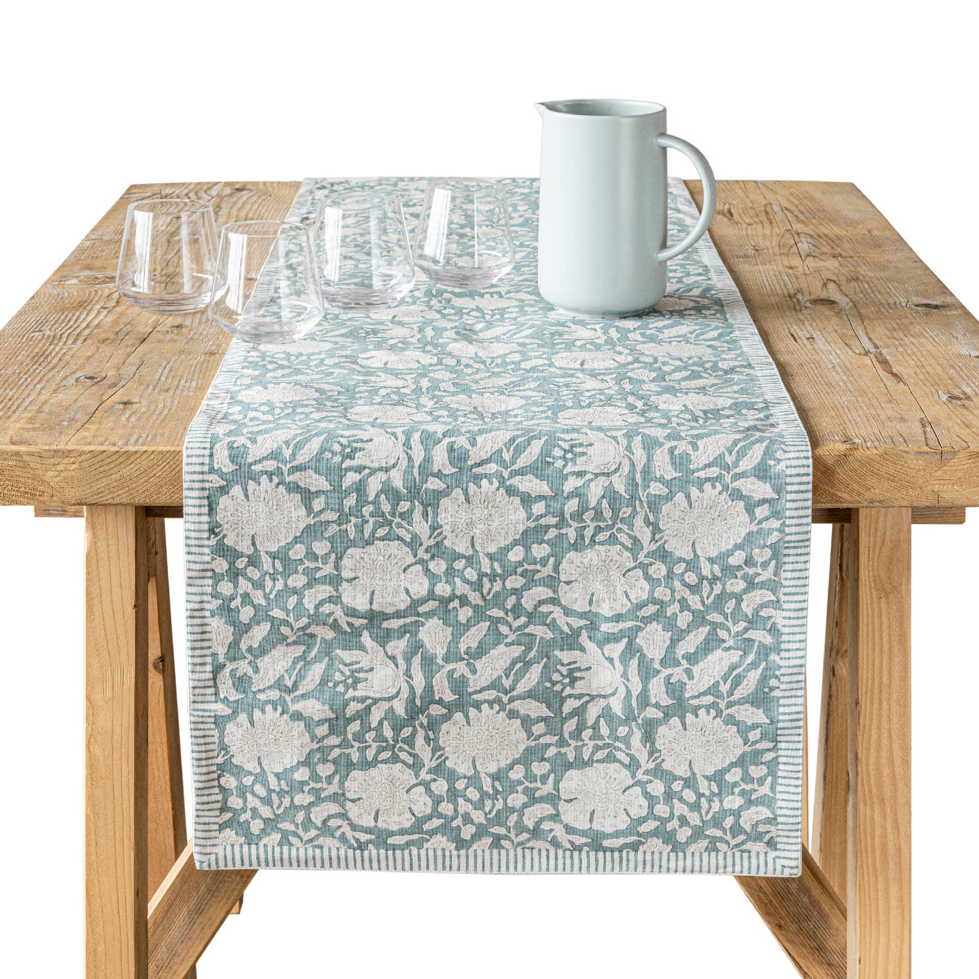 over&back - Wholesale Table Runner -  Hand-Blocked Table Runner Floral Patterns 18x10837