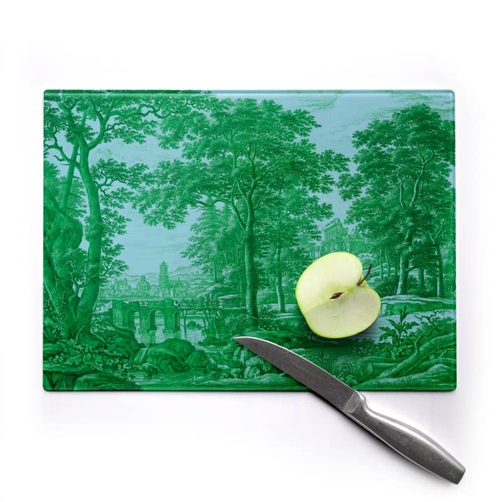 'Recoloured' glass chopping boards (aqua emerald) for wholesale by Reimagined by Anna Stark