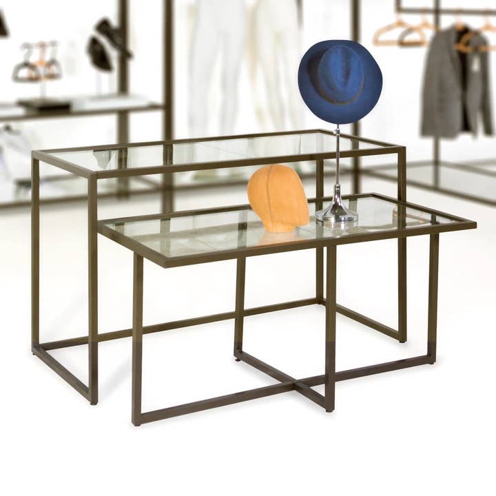 LINEA Retail Display Glass Nesting Table Set - Large & Small for wholesale by Econoco