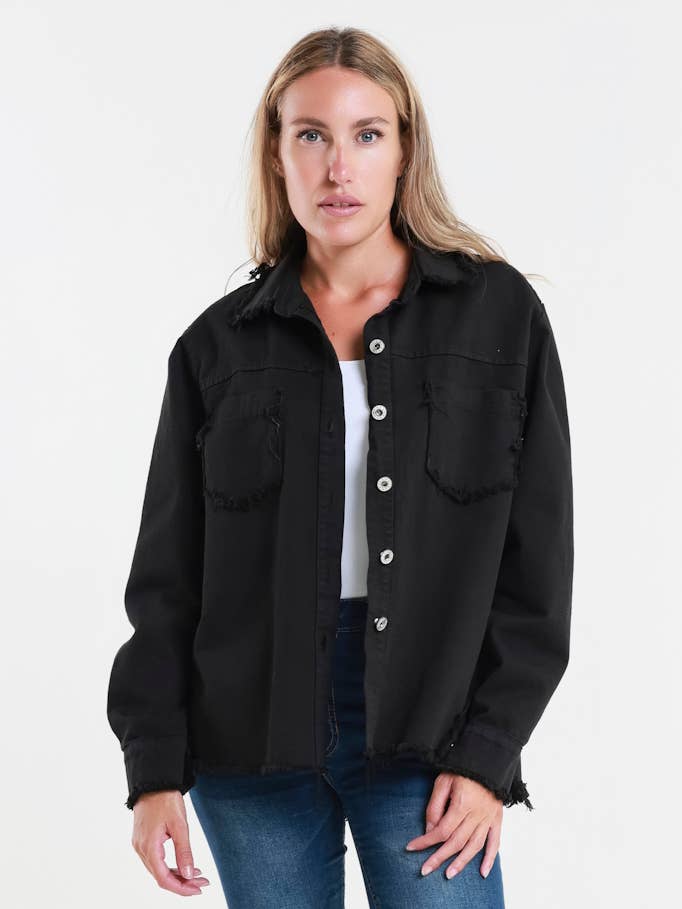 Peyton Raw Edge Jean Jacket (JLS103) for wholesale by TINA Stephens Italy/Tees By Tina