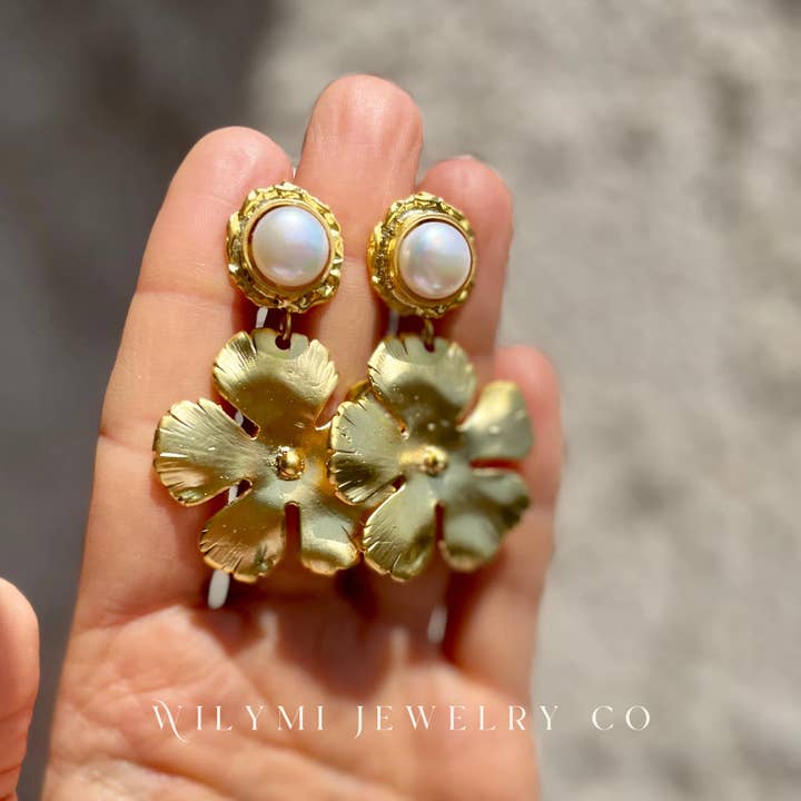 WILYMI Jewelry Co - Wholesale Dangle Earrings - Full Bloom Freshwater Pearl 8mm Earrings | 24k Gold Filled8
