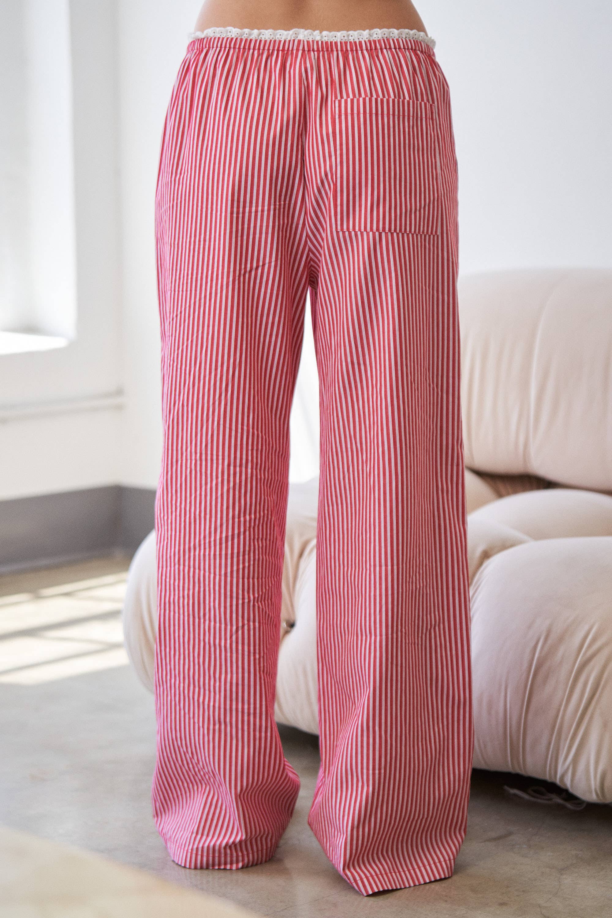 CANDESCENT - Wholesale Pants - Women's - Striped Wide Leg Lounge Pants with Lace Trim (Matching Set)15