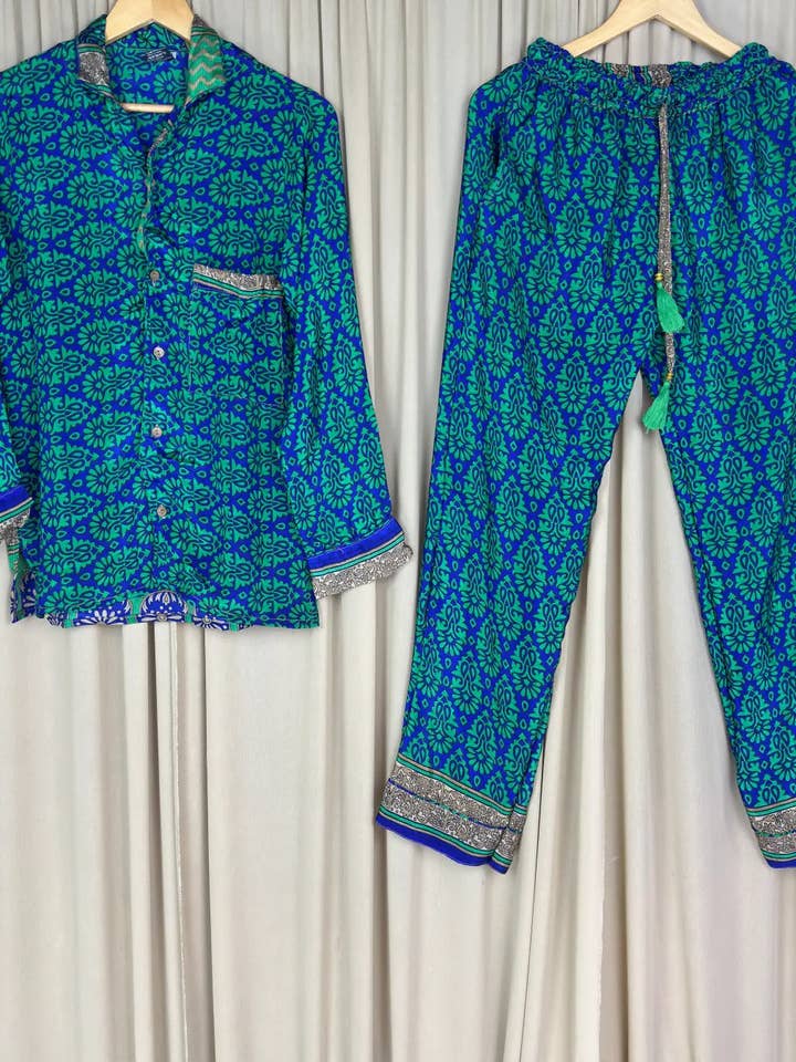Recycle Silk PJ Set, Silky Loungwear Pajama Set, S / M Size for wholesale by The Eastern Loom