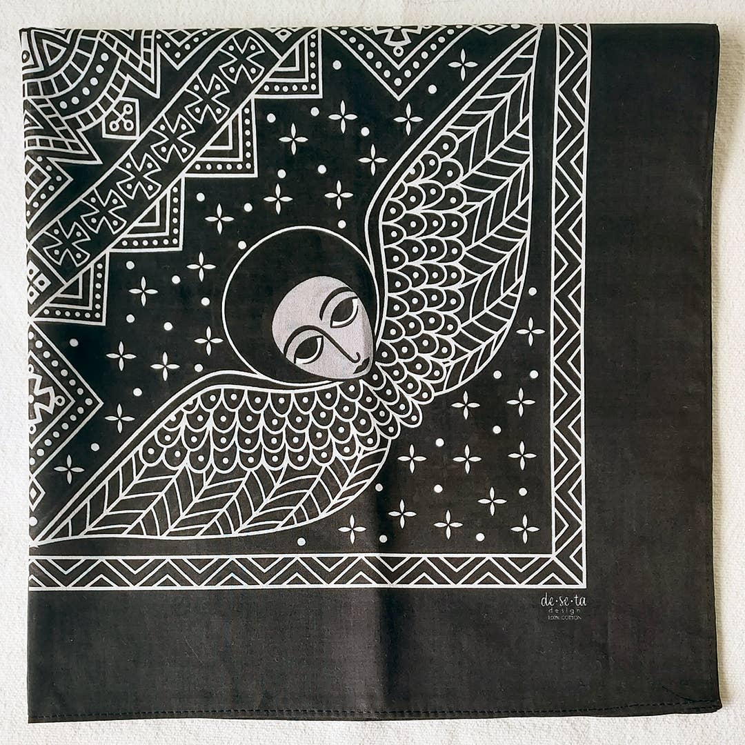 Deseta Design - Wholesale Bandana - Unisex - Mystical Afro Angels Ethiopian-Inspired Bandana - Black1