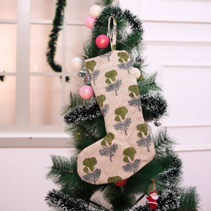 Elegant Hand Block Christmas Tree Stocking - Manmohan for wholesale by Fabdivine