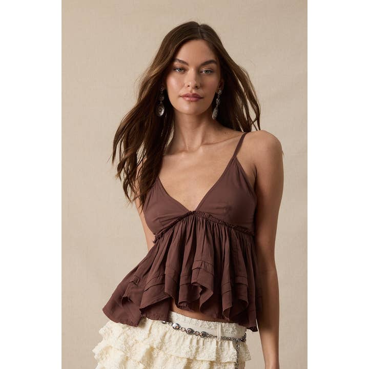 SOLID COLOR SWEETHEART HIGH-LOW TIERED RUFFLE TOP for wholesale by Sky to Moon