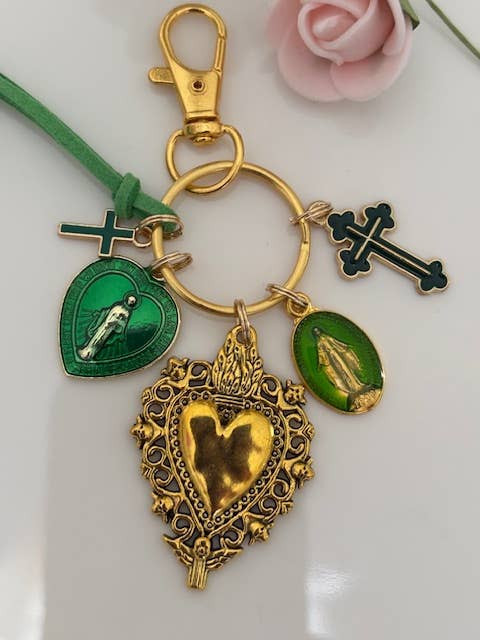 Virgin Mary keychain with sacred heart and cross, gift for virgin mother, virgin charm miraculous medal, religious medal for wholesale by Miss DJ Angel