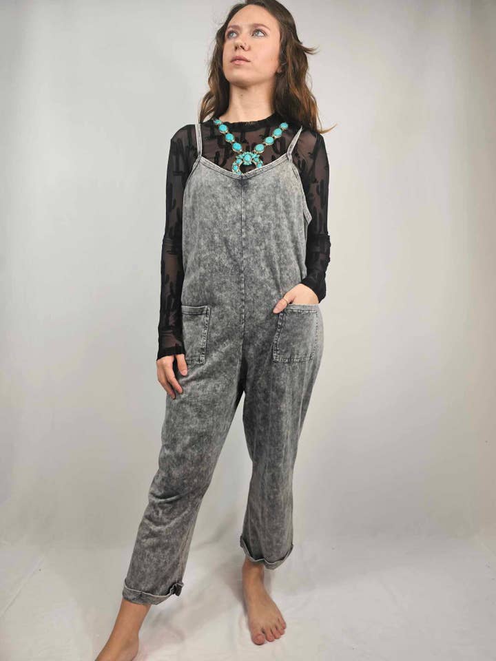 MK470 Acid Washed Jumpsuit - Gray for wholesale on Faire4