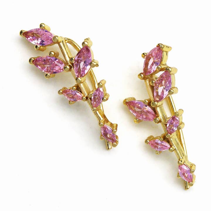 Boucles d'oreilles grimpantes or rose cz, boucles d'oreilles branche, Sku #B224 pour la vente par BestBeads&Beyond