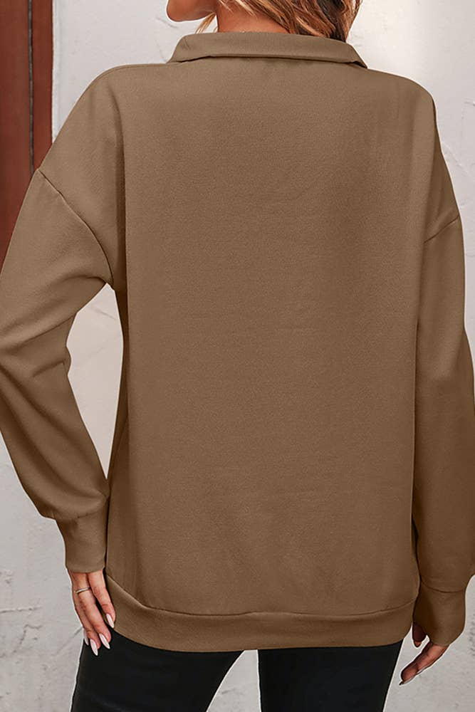 UNISHE - Wholesale Sweatshirt - Women's - Plain Half Zipper Sweatshirt MD0916