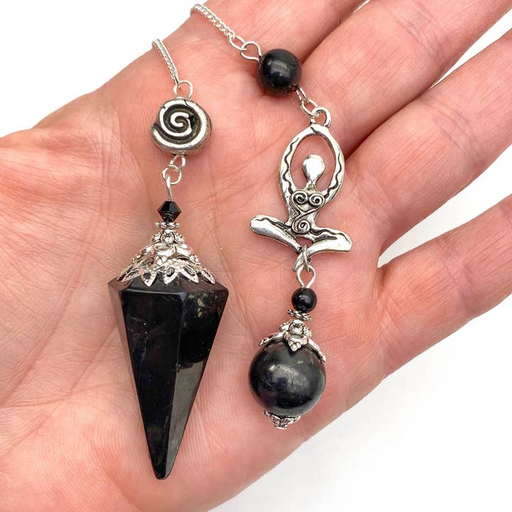 Glorious Healing Crystals - Vendita all'ingrosso Attrezzatura per meditazione - Pendolo della dea shungite, pendolo della rabdomanzia con pietra miracolosa, C5