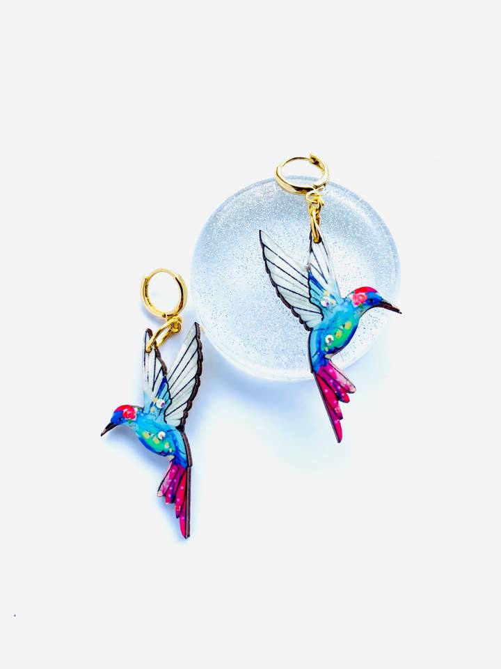 Hummingbird huggie hoops earring uk earrings women jewellery for wholesale by Rosie Rose Parker