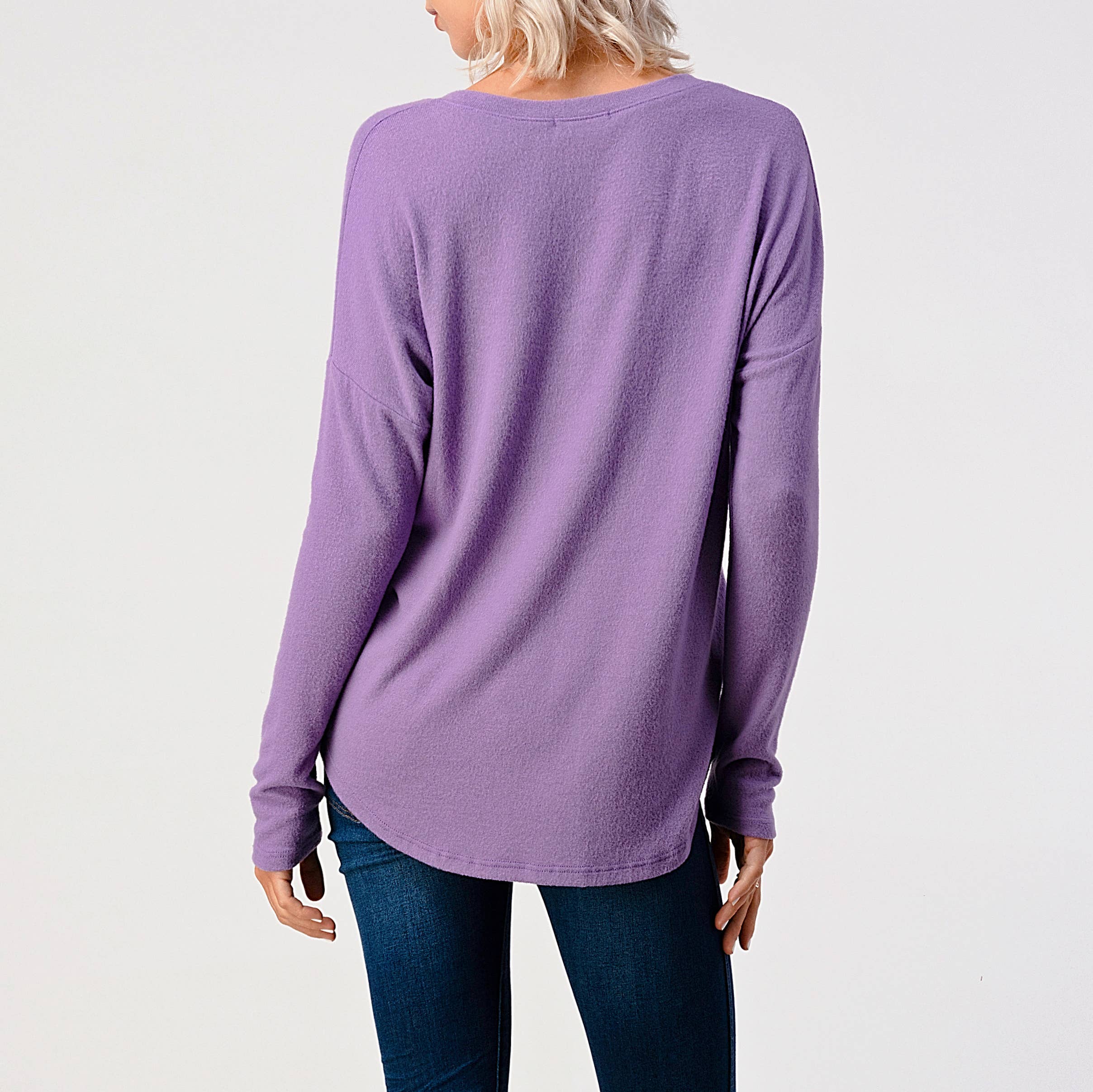 Heimious - Wholesale Knit Top - Women's - Long Sleeve V-neck Brushed Knit Top, 273849