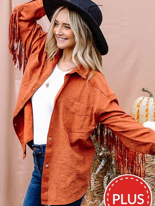 AND THE WHY - Venta al por mayor Sobrecamisa - Mujer - ATW14374P - Chaqueta abotonada con detalle de flecos en la espalda