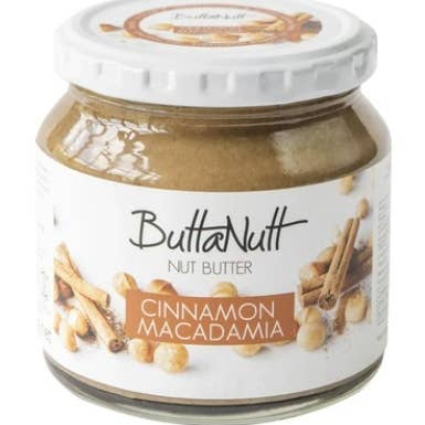 Burro di noci di macadamia alla cannella Buttanutt 250g per la vendita all'ingrosso da parte di Canary Natural Foods GmbH