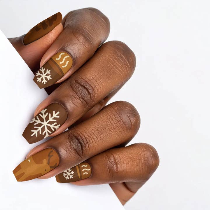Uñas Postizas Marrones de Navidad Cocoa Comet para venta al por mayor de FYNE BODY