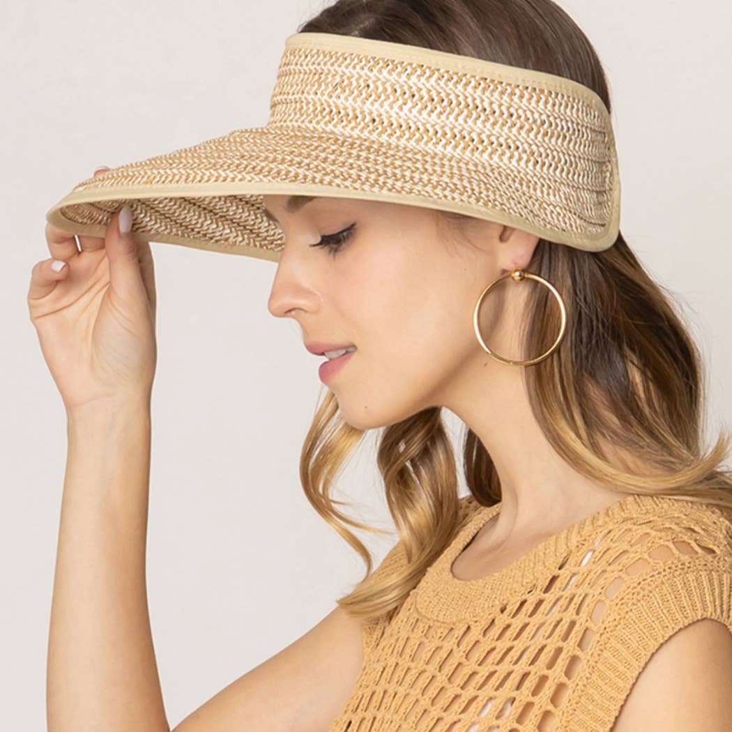 Fashion City - Wholesale Visor - Women's - Two Tone Straw Texture Sun Visor2
