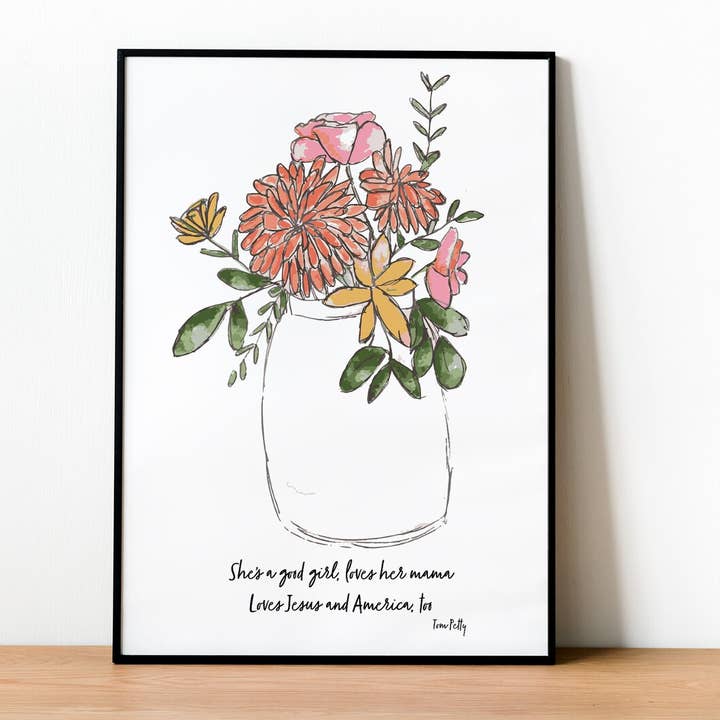 Lámina en acuarela Mason Jar - Letras de canciones de Tom Petty para venta al por mayor de Abigail Leigh Designs