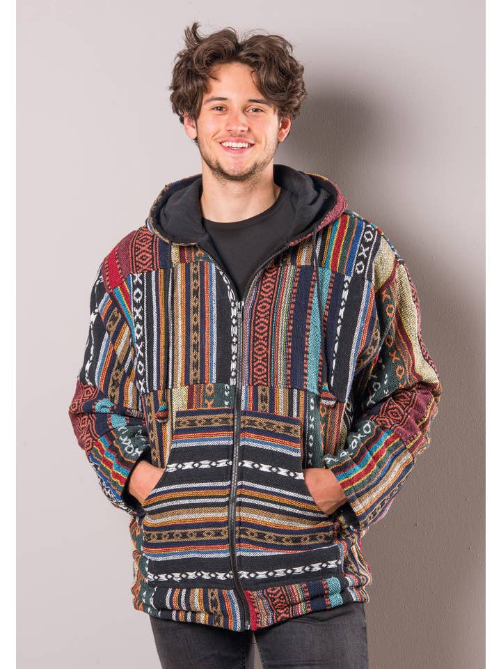 Namaste - Wholesale Jacket - Men's - Annapurna Fleece Lined Patchwork Hooded Jacket