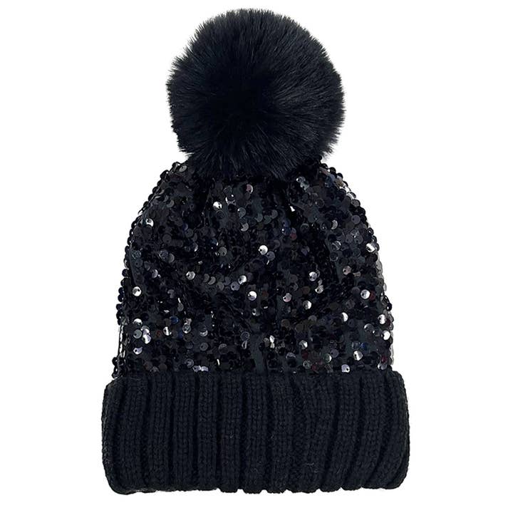 ASSORTED Pom Pom Sequin Beanie Mix HA3719-1 (12PC) for wholesale on Faire3