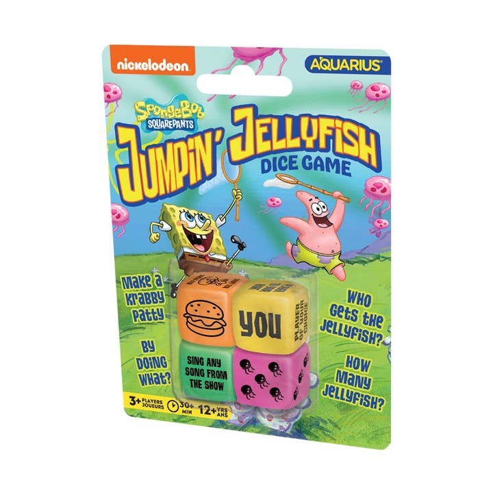 SpongeBob SquarePants Jumpin Jellyfish Dice Game (4 Dice) for wholesale by AQUARIUS, GAMAGO, ICUP, & ROCK SAWS by NMR Brands
