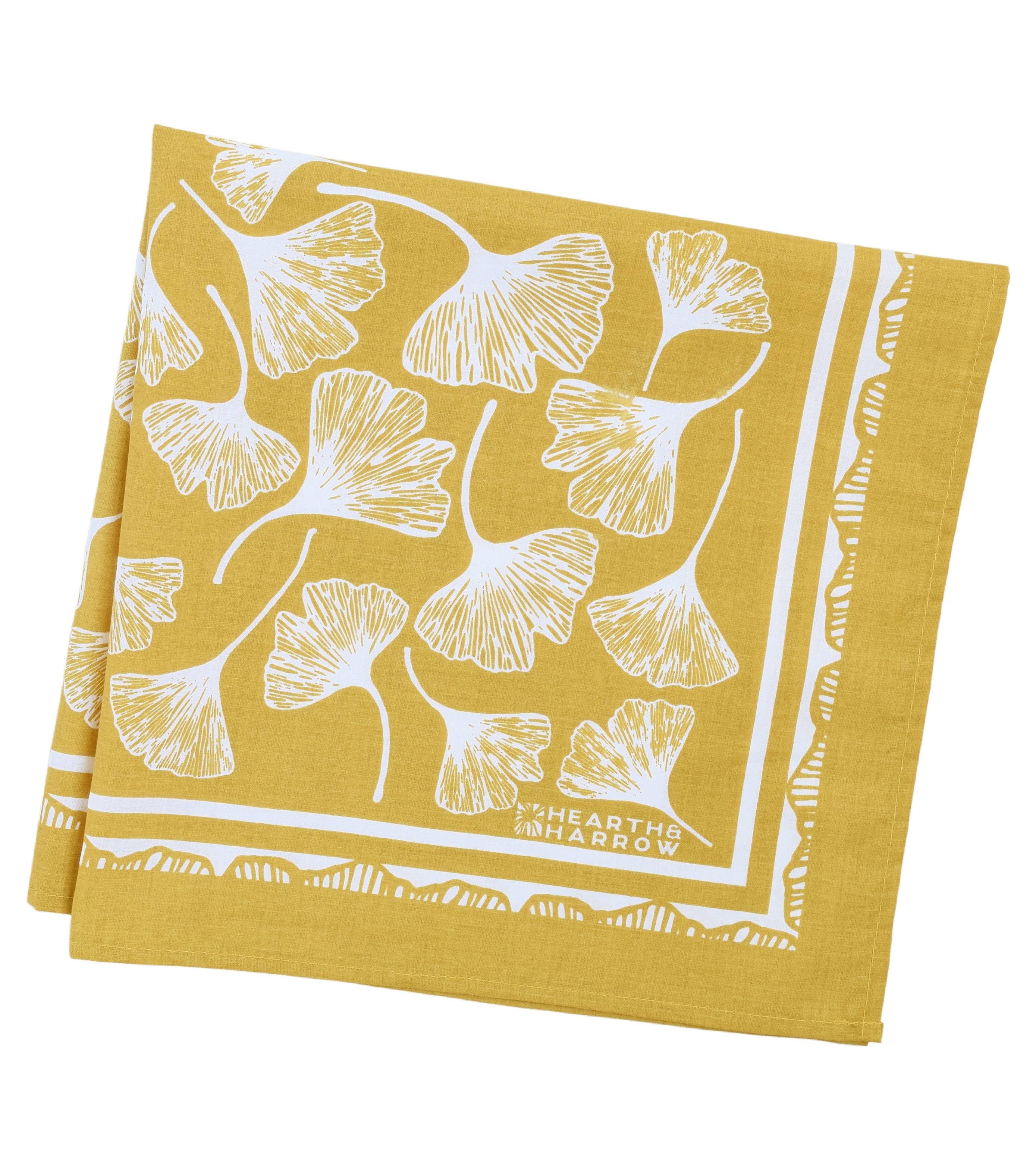 Hearth and Harrow - Wholesale Bandana - Unisex - Ginkgo Leaf Bandana - 100% Cotton - Hand Printed - Yellow1