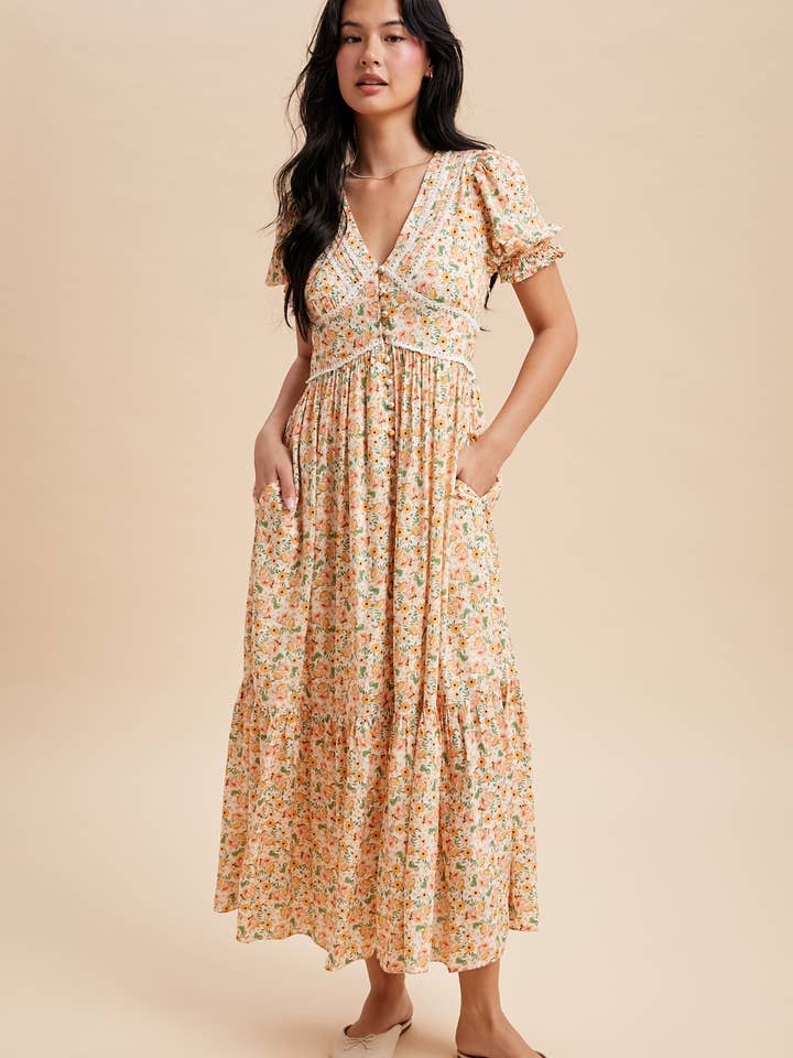 FLORAL BUTTON DOWN MAXI DRESS for wholesale by In Loom