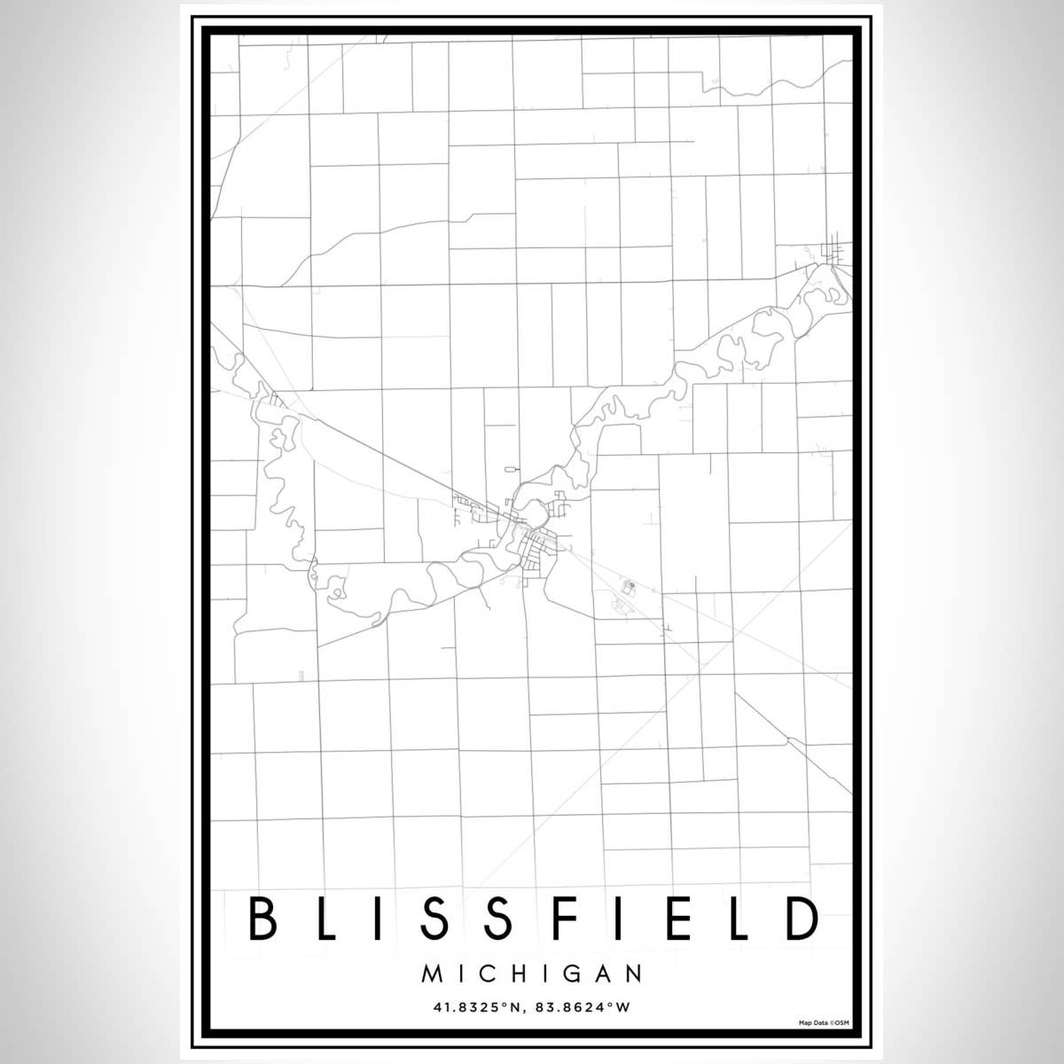 JACE.design - Wholesale Art Print - Blissfield MI Map Print Classic3