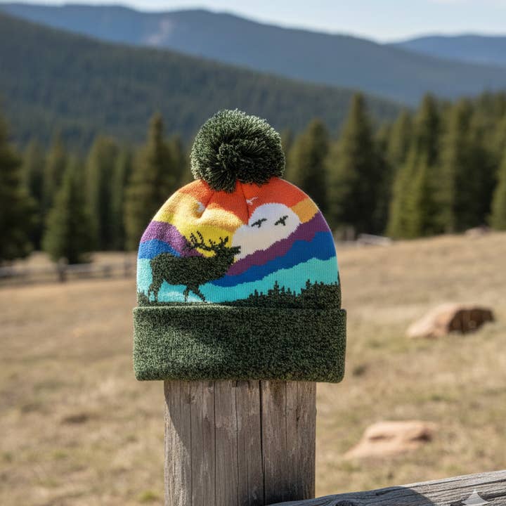 Kid Elk Pom Beanie Warm Winter Knit Hat for Outdoor Adventure for wholesale by Northern Icons Creations INC